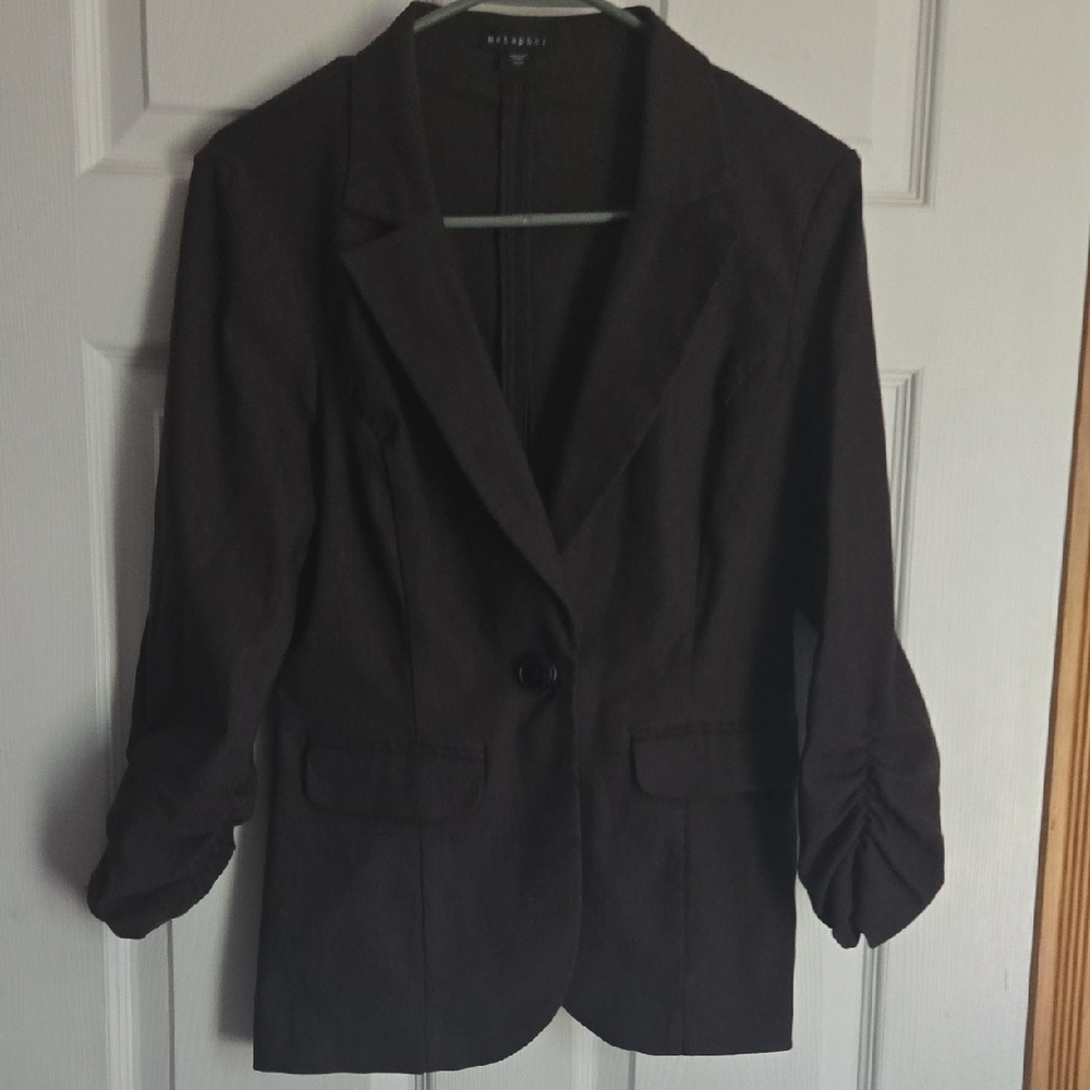 Women's Dark Brown Blazer With 3/4 Rouged Sleeve
